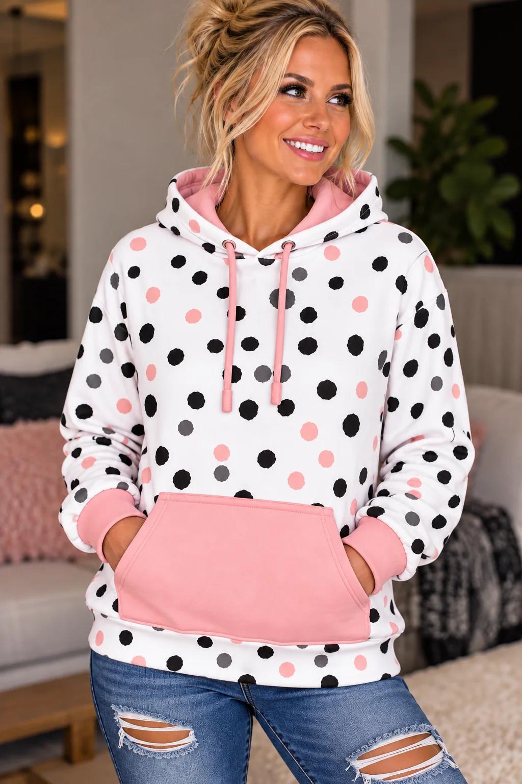pink polka dot hoodie